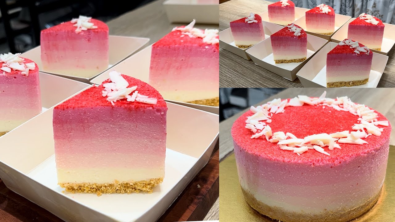 Hanya diaduk jadi kue super cantik! Semua bisa membuat Ombre Strawbery Cheese Cake lembut & creamy