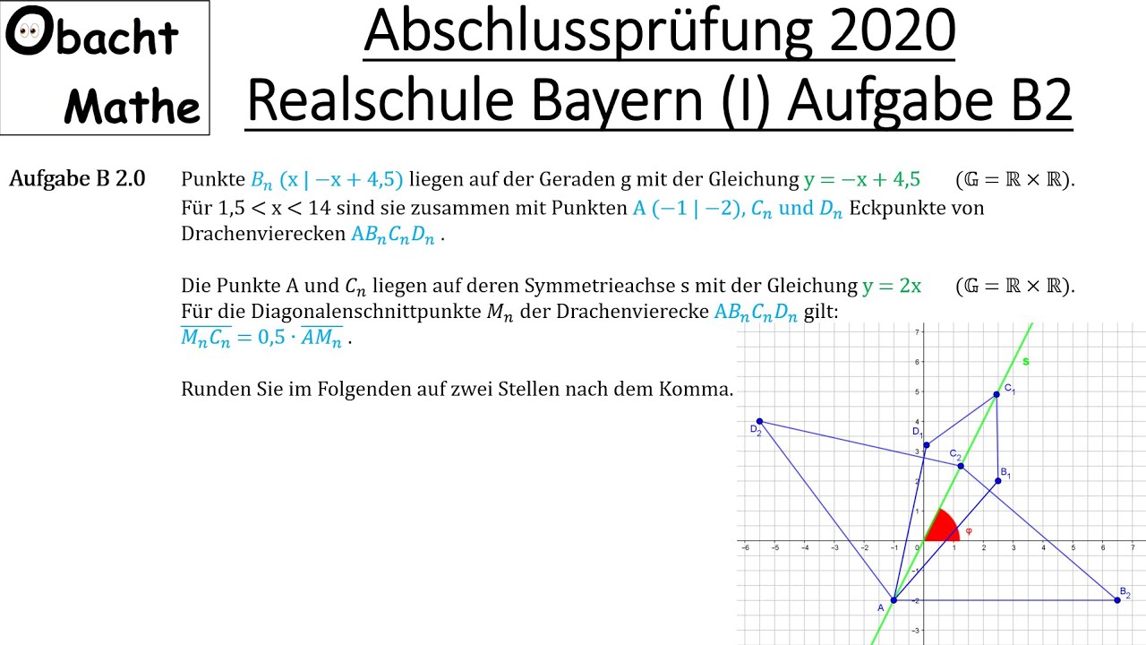 Abschlussprüfung Mathe 2020 Realschule Bayern (Gruppe 1) Aufgabe B2 vorgerechnet | ObachtMathe