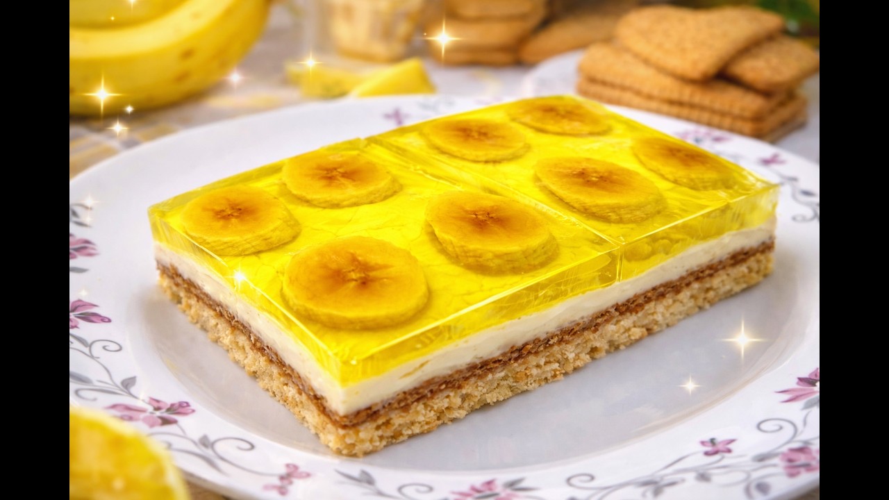 Creamy Banana Jelly Dessert | No-Bake Banana Biscuit Milk Dessert 🍌🍮 | دسر ژله موز