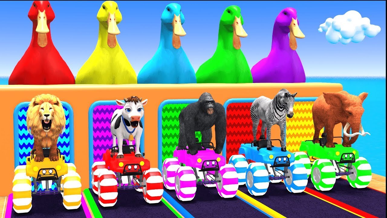 Long Slide Game With Cow Elephant Gorilla Hippopotamus Tiger 3d Animal Game Funny 3d Animals