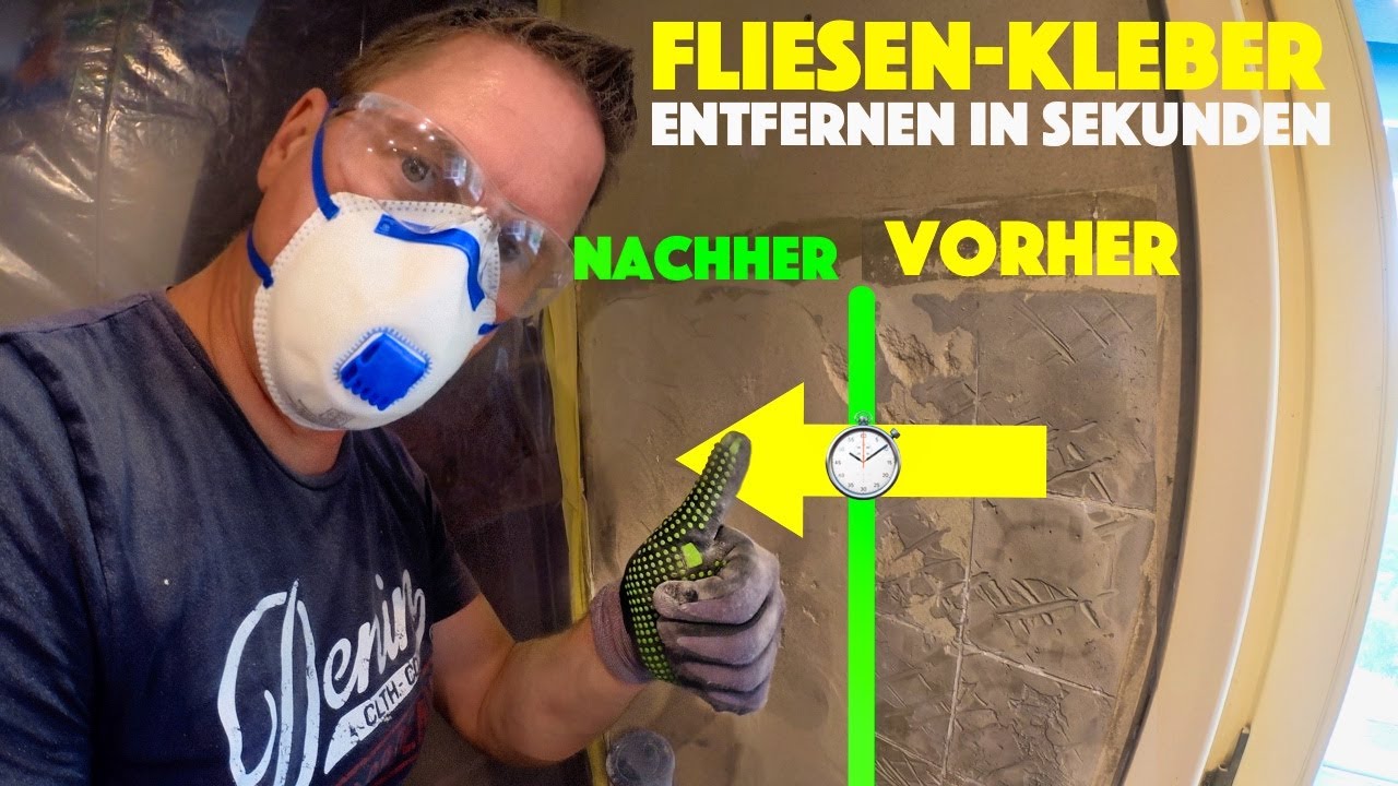 Fliesenkleber entfernen von Rigips Wand in Sekunden mit Winkelschleifer / Flex + Diamant -deutsch