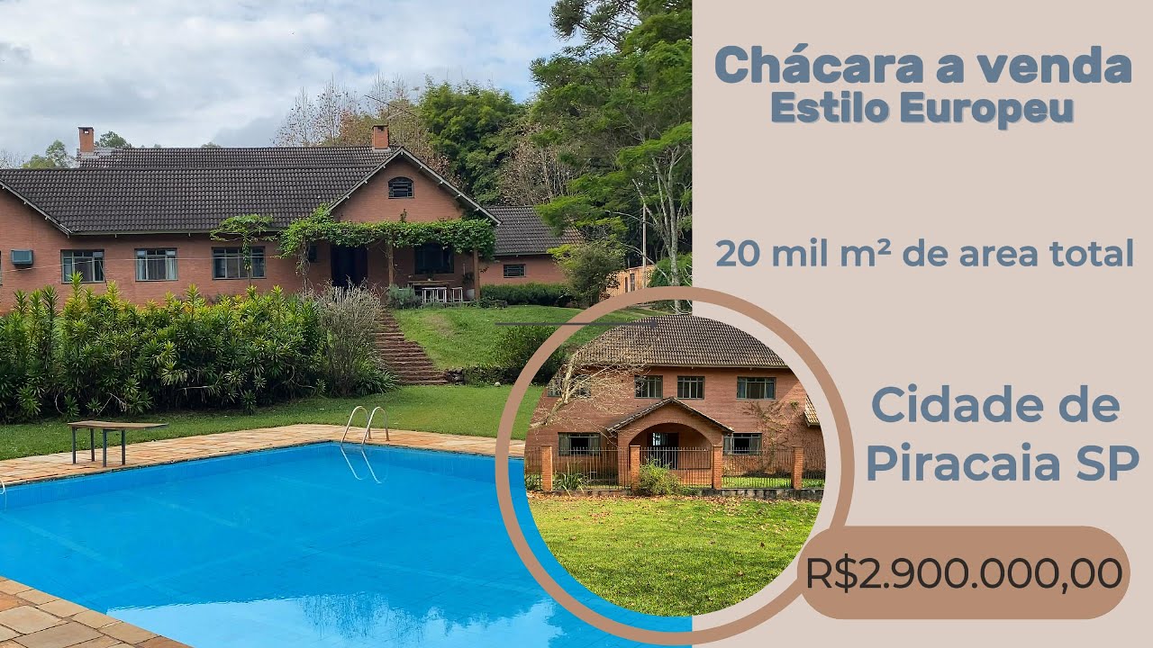 Chácara a venda em Piracaia SP,  Arquitetura Europeia, 2 piscinas. R$ 2.900.000,00