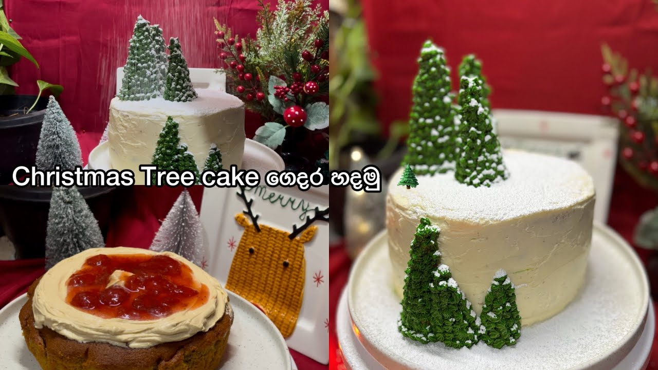 ගෙදරදීම රසට ලස්සනට Christmas Tree Cake එකක් හදමුද 😉 🎄| Coffee Cake | Christmas Cake recipe |