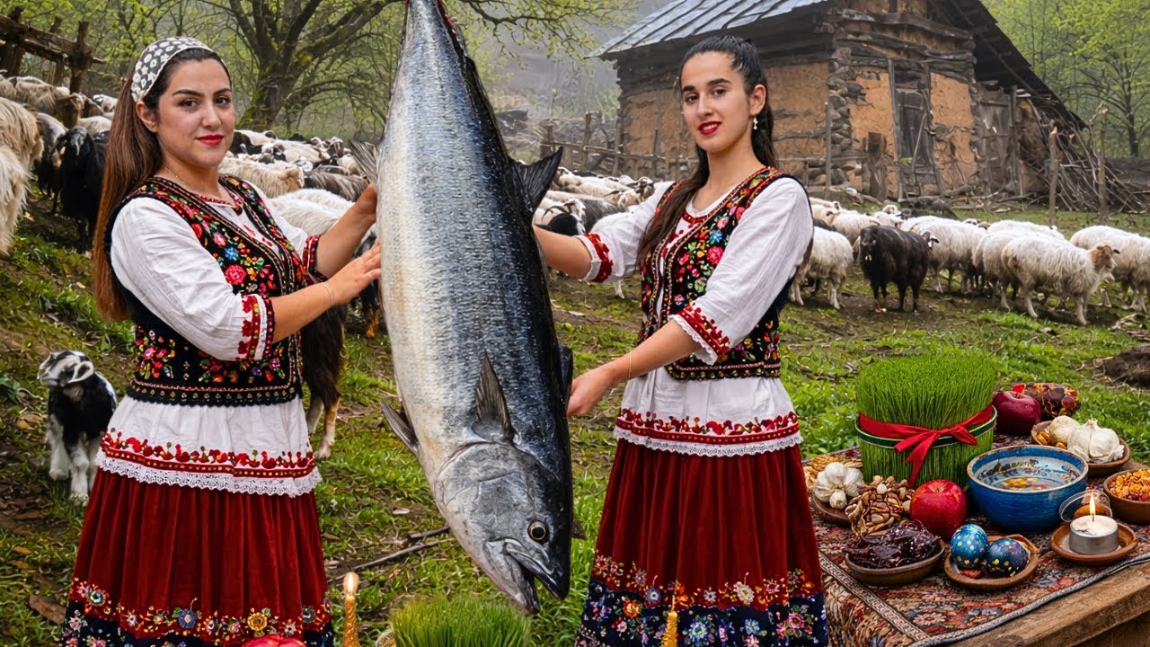 Traditional Iranian Cooking in the Village | Giant Fish, Fresh Shrimp & Nowruz Celebration 🌿🔥