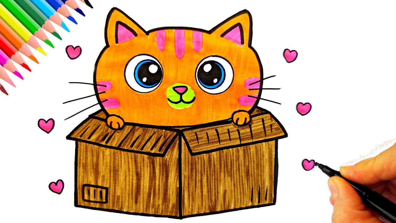 Рисунок кошки из коробки 🎁 Простой рисунок кошки - Легкое рисование и раскрашивание кошки