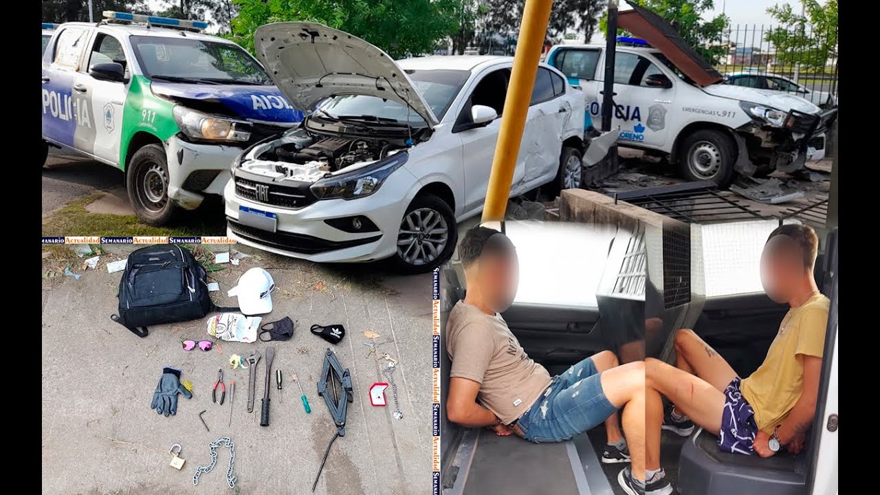 Robo, persecución, dos patrulleros chocados, policías heridos y delincuentes detenidos