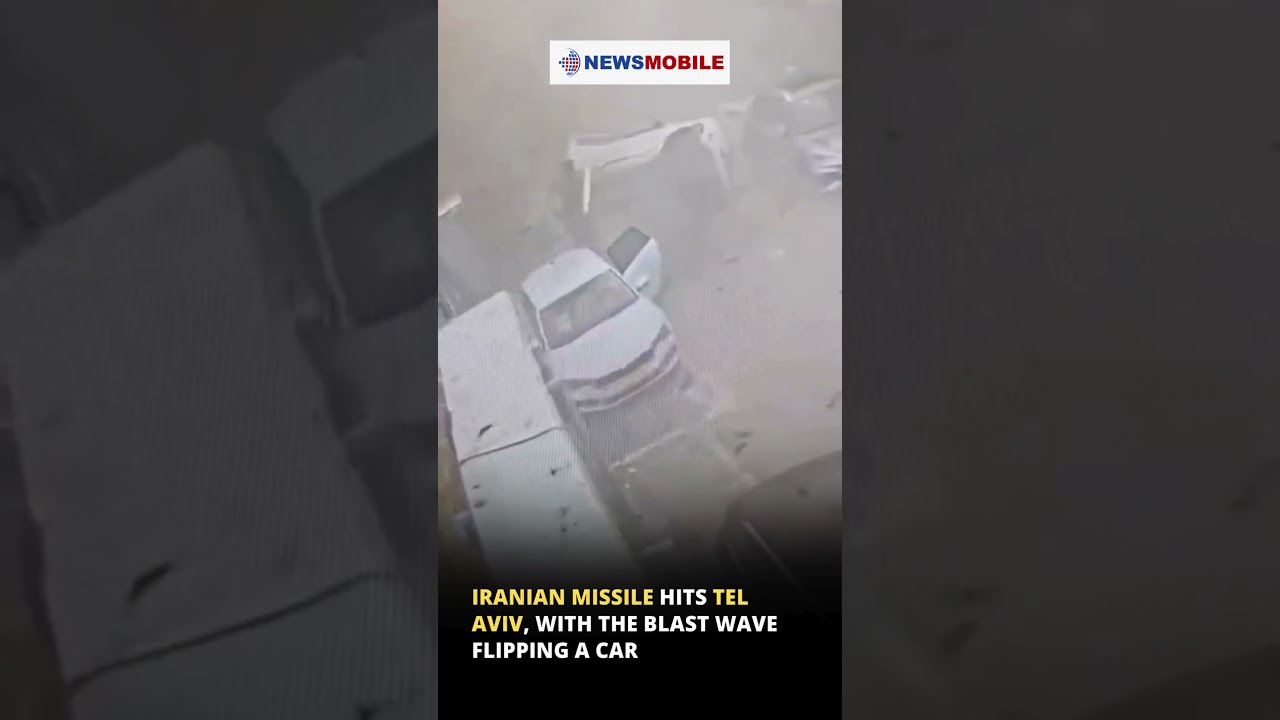 Iranian missile hits Tel Aviv, with the blast wave flipping a car