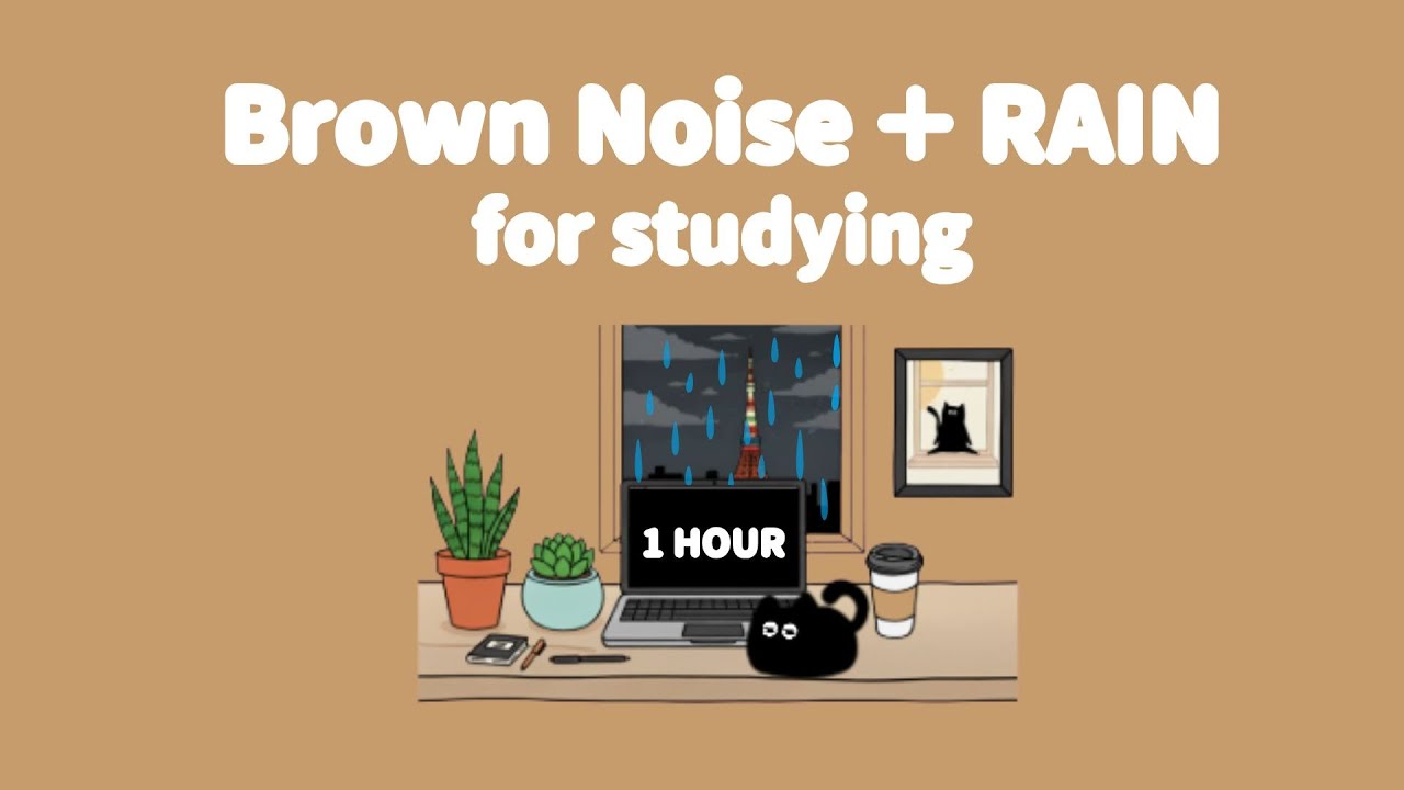 Brown Noise & Rain🌧️ for Studying & Focus – 1 Hour | ADHD Cat 🐾