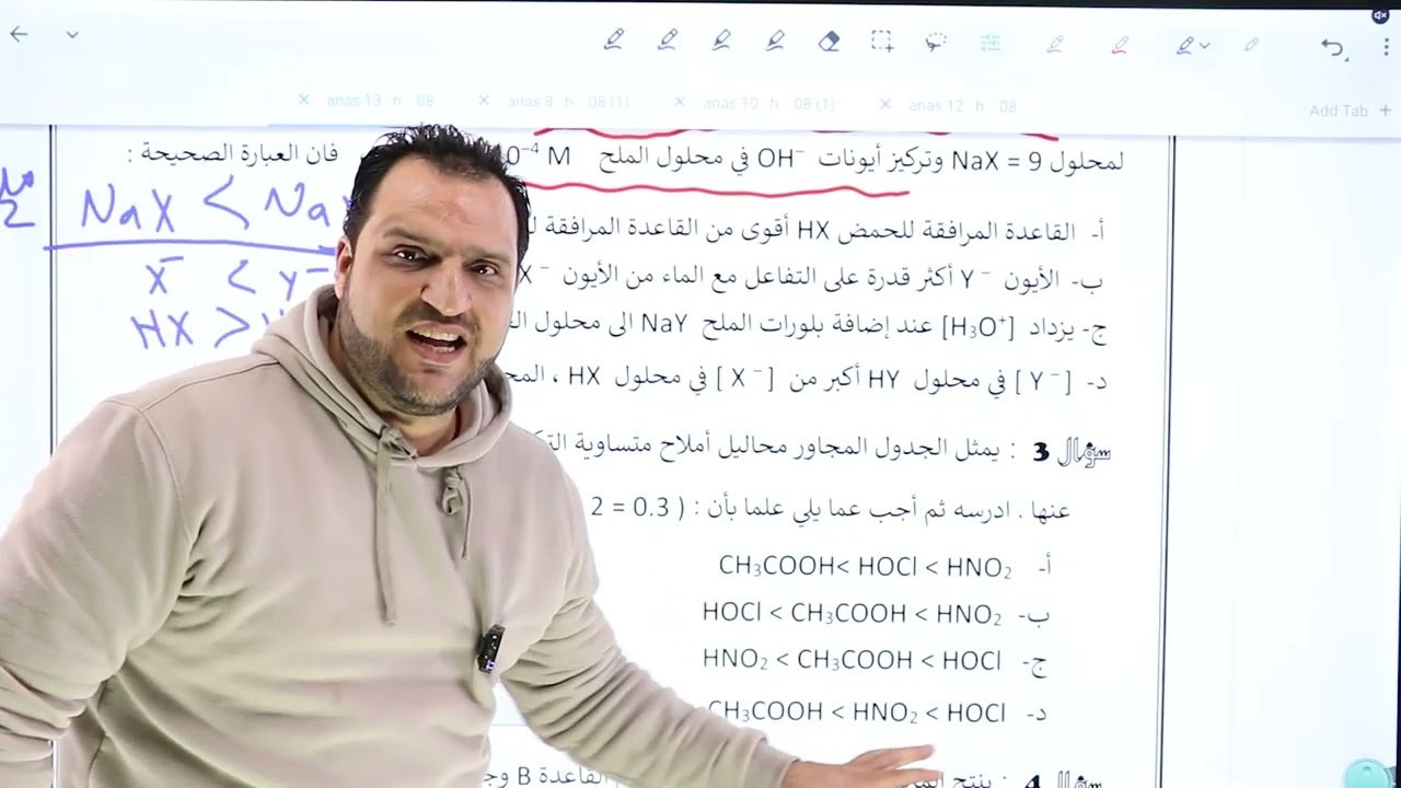 حل أسئلة مهمة لوحدة الحموض والقواعد من سلسلة أنس لأوراق العمل