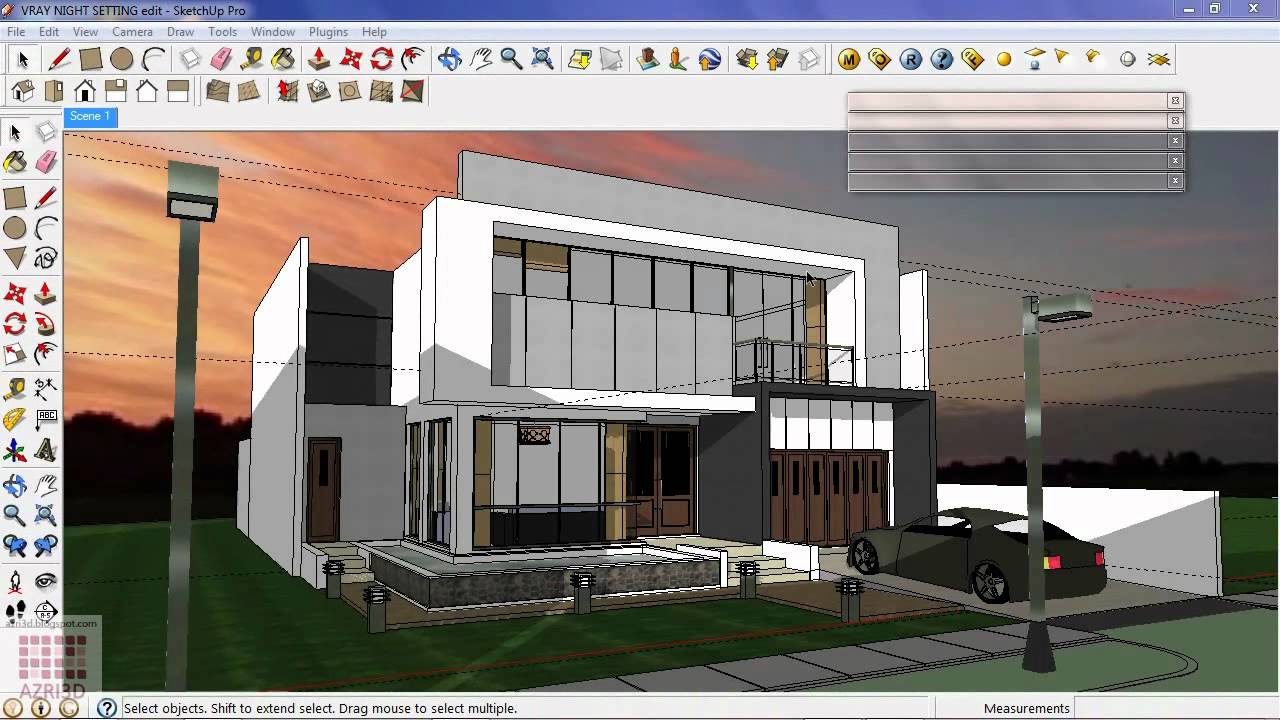 Google Sketchup-Tutorial 16- Vray exterior Night Scene