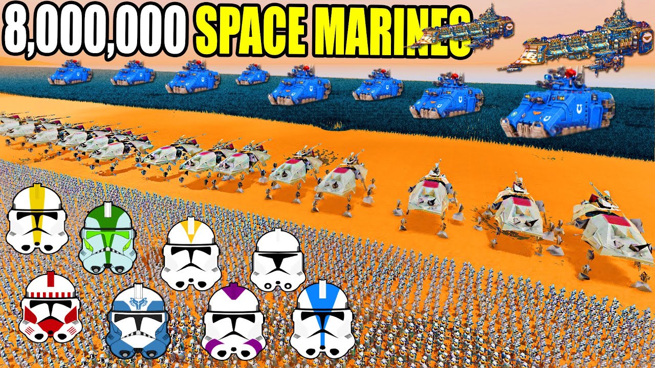 Can All CLONE LEGIONS Hold BEACH vs 8,000,000 SPACE MARINE ARMY?! - UEBS 2: Warhammer 40k Mod
