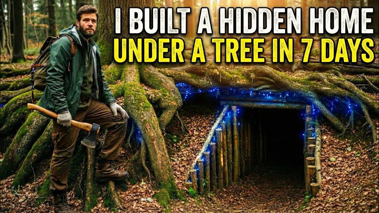I Built a Hidden Home Under a Tree | Underground Bushcraft Shelter