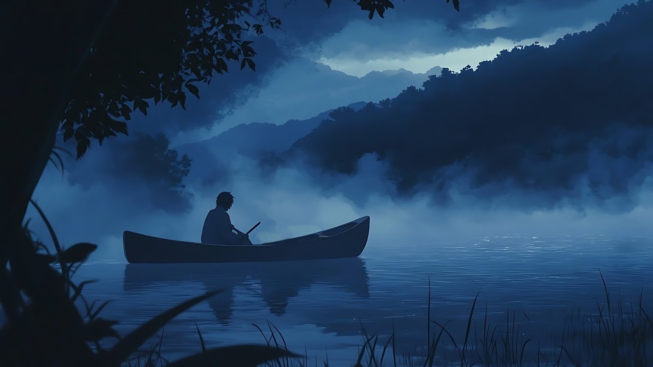 🎧Rowing Through the Foggy Lake at Night | Mysterious and Peaceful Moonlit Ambience