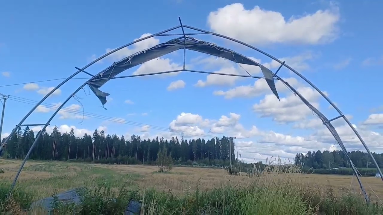 Kaarihallin purkua tuulessa