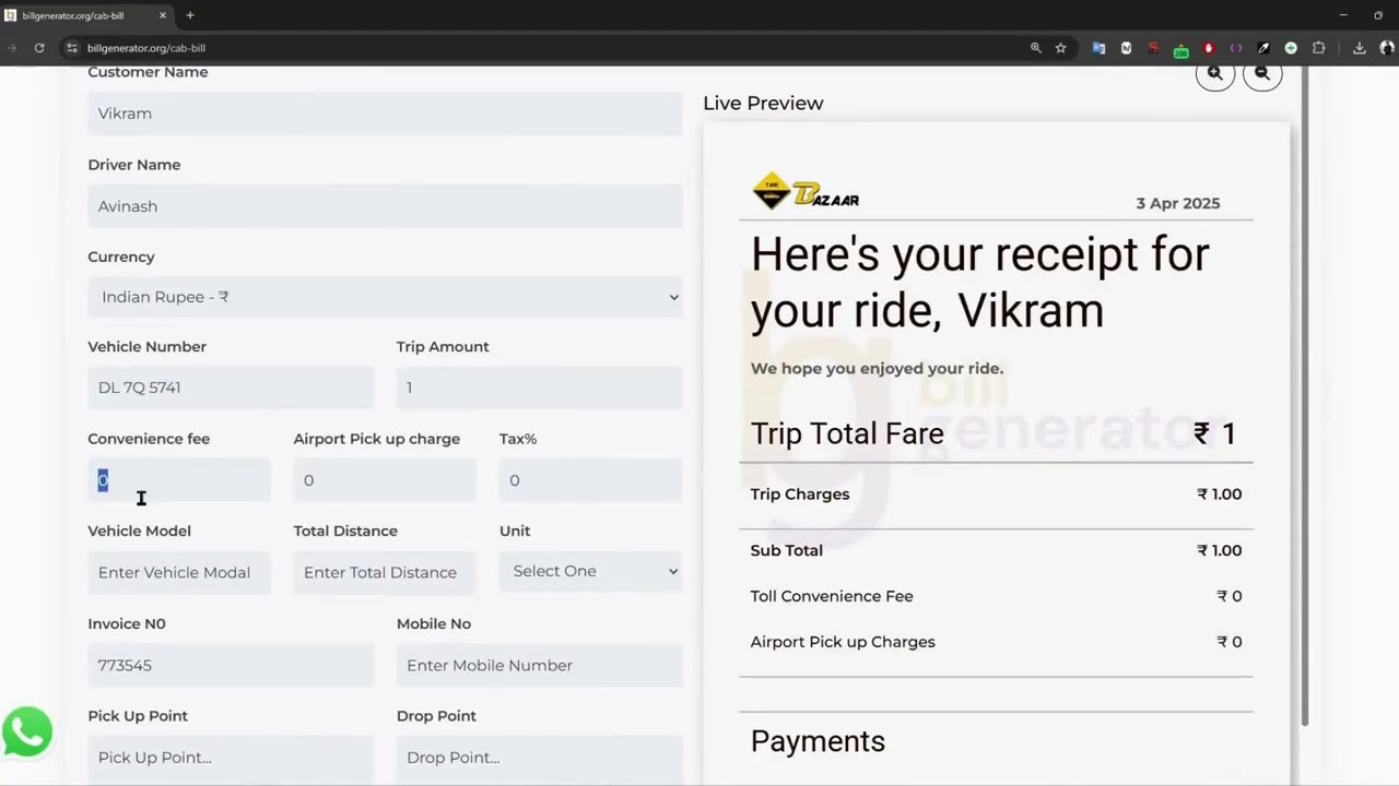 How to Create Cab Bill | Instantly Create & Download Your Taxi or Ride Invoice 🚖📄