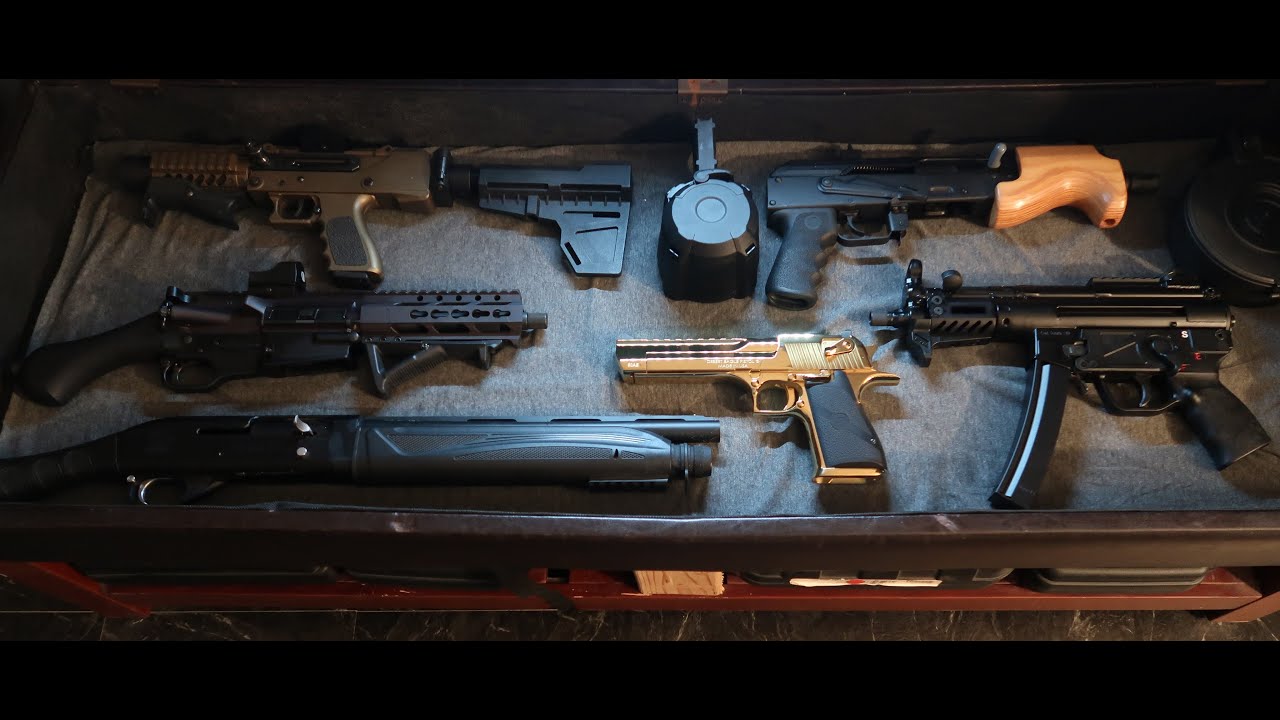HIDDEN FIREARMS INSIDE FURNITURE: PTR9KT MP5 Clone - Gold Desert Eagle - Micro Draco-FightLite SCR