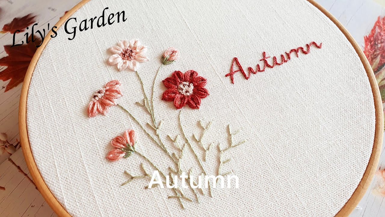 나홀로 프랑스자수 no. 65 가을꽃 수틀액자(autumn) flower embroidery 우븐오벌 스티치, 페더 스티치