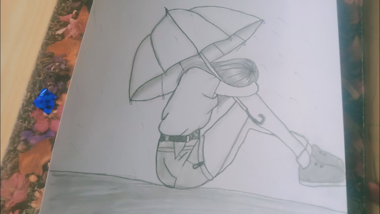 Sad girl drawing step by step with ☂️ drawing  tutorial for beginners 