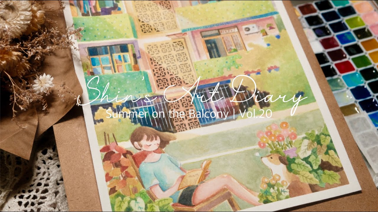 Paint with Me 🌿Gouache Watercolour Timelapse ✨ Summer on the Balcony | Shin’s Art Diary 20
