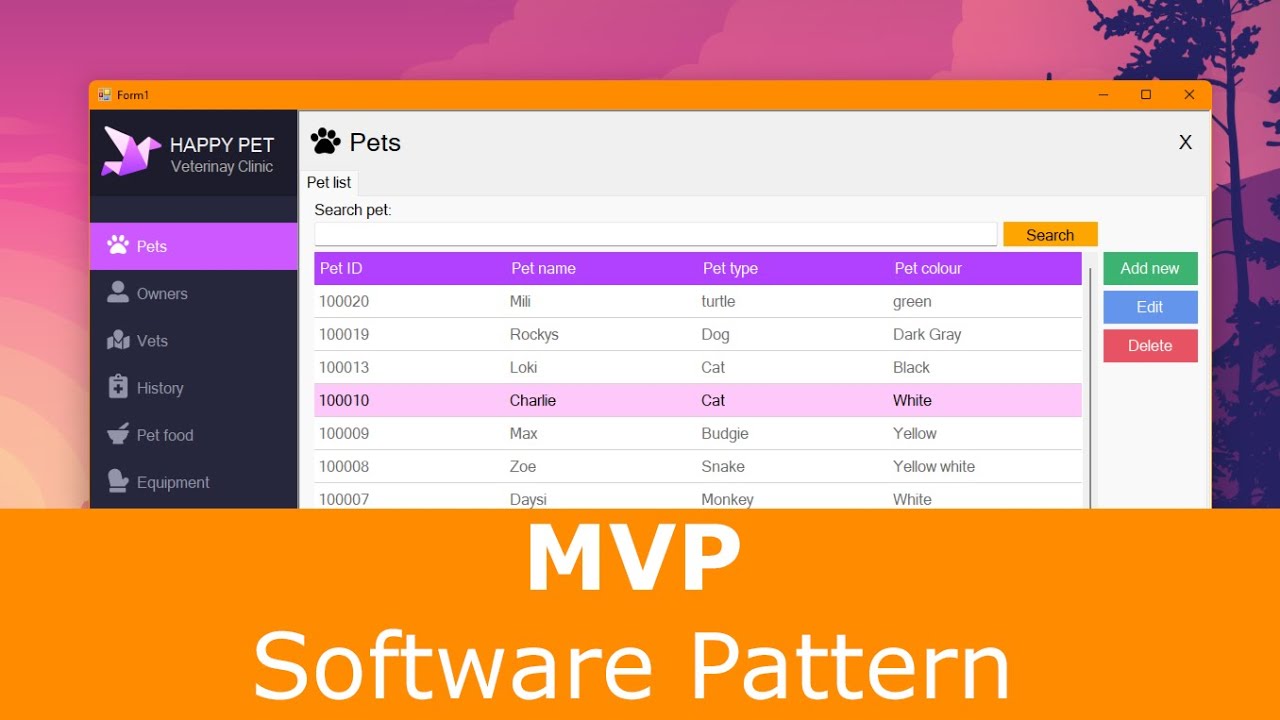 CRUD с шаблоном MVP, C#, WinForms и SQL Server