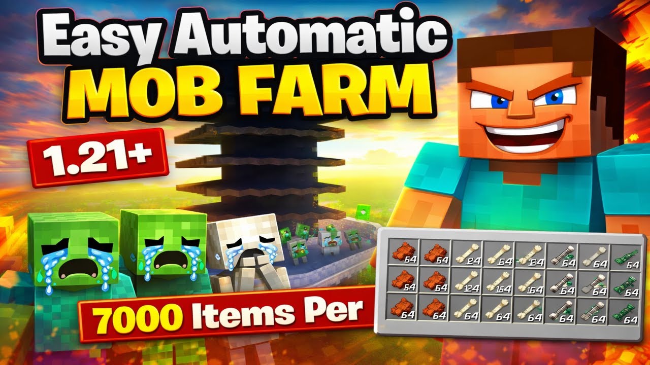 Minecraft Easy Automatic Mob Farm  | 7000+ Items Per Hour | 1.21+