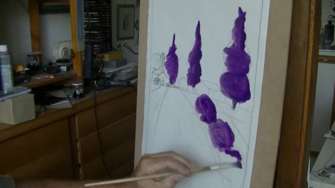 paesaggio, ad olio su carta, dal disegno alla fine