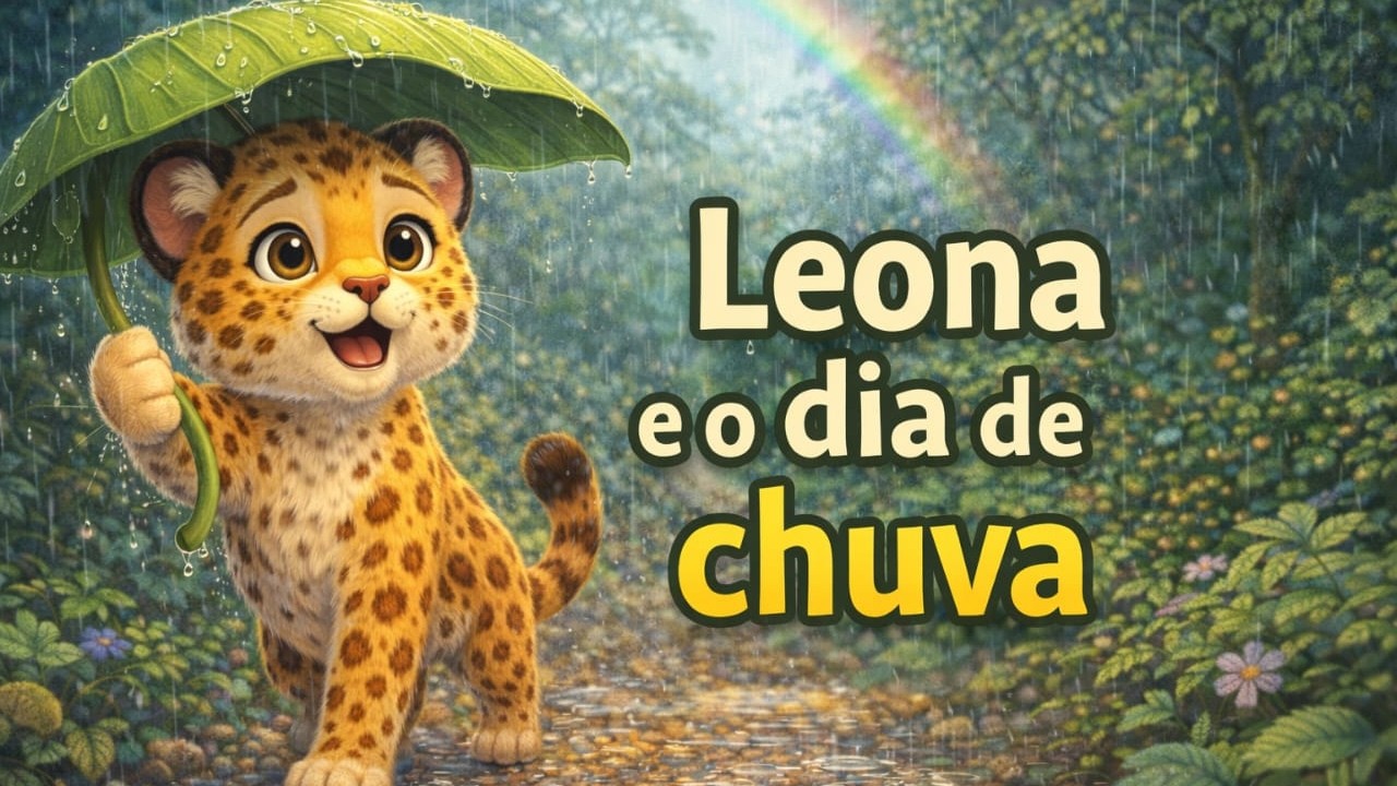 Leona descobrindo as novidades de um dia de chuva