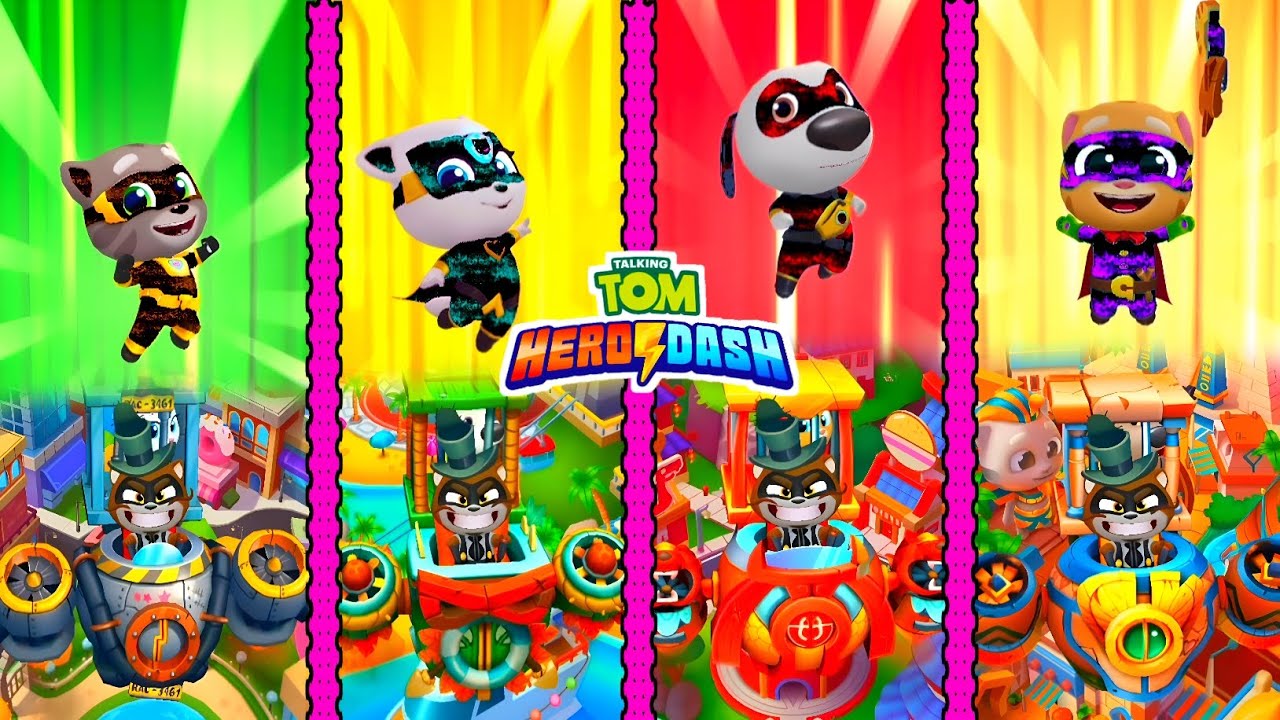 Talking Tom Hero Dash : Unique Design Black & Colour Suit The All Heroes & Fights The 4 Raccoons