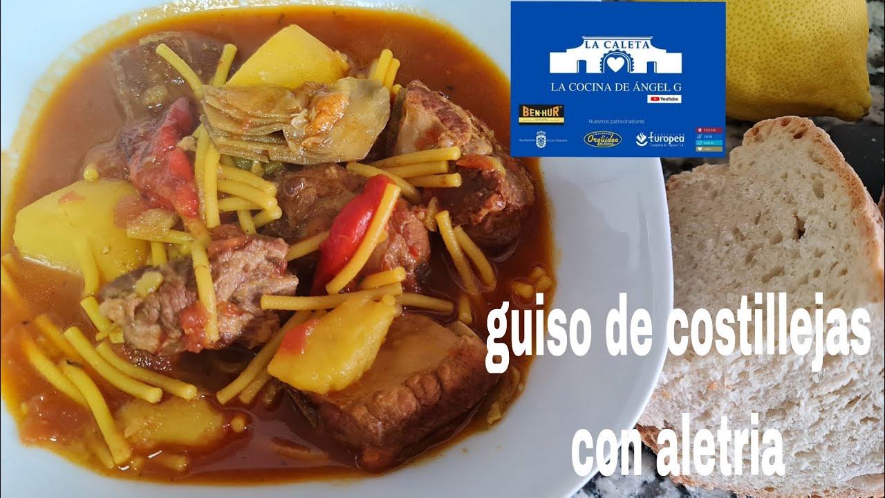 Guiso de Costillejas con fideos o aletria como decimos en Murcia