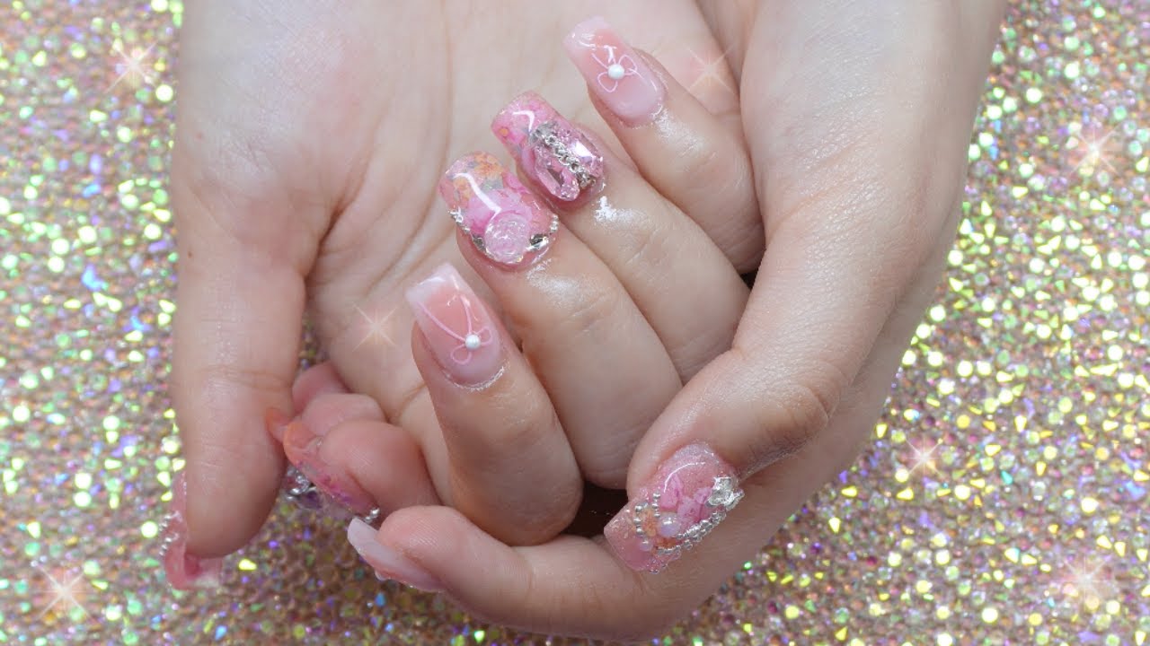 Elegant Rose Nail Design 💐💅| Bijou DIY blush rose nail design using nail film & korean gel polishes