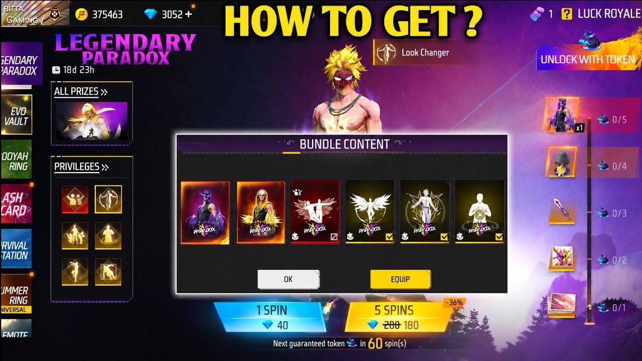 PARADOX LEGENDARY BUNDLE SPIN | FREE FIRE NEW EVENT | FF NEW EVENT TODAY | NEW FF EVENT | GARENA ...