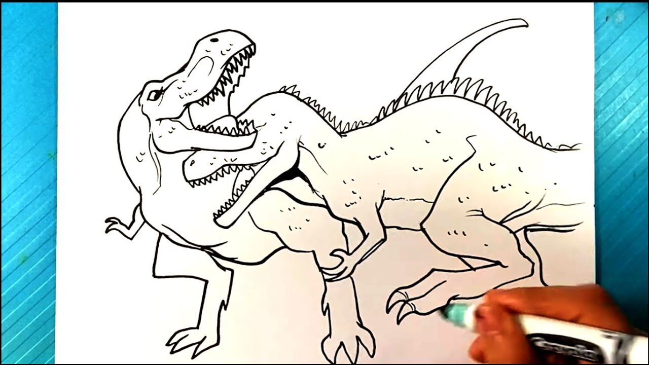 How to Draw TREX vs GIGANOTOSAURUS - Jurassic World Dominion