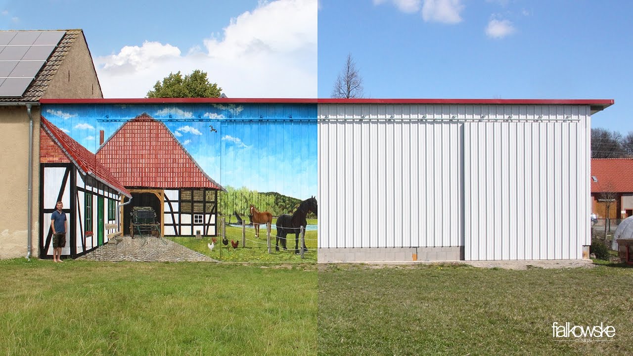#18 Making of Illusionsmalerei / mural / Hallenbild Bauernhof / Wandmalerei /Uckro Luckau 2015