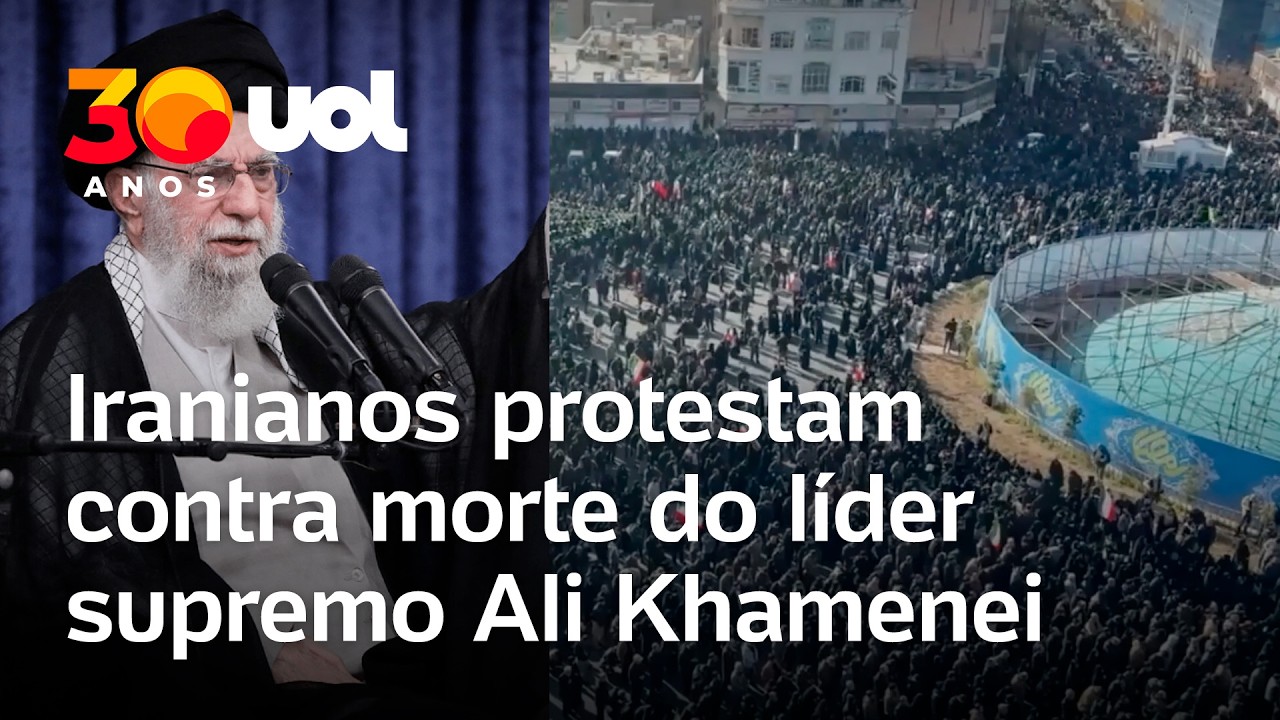 Iranianos protestam e lamentam morte do líder supremo Ali Khamenei após ataque de EUA e Israel