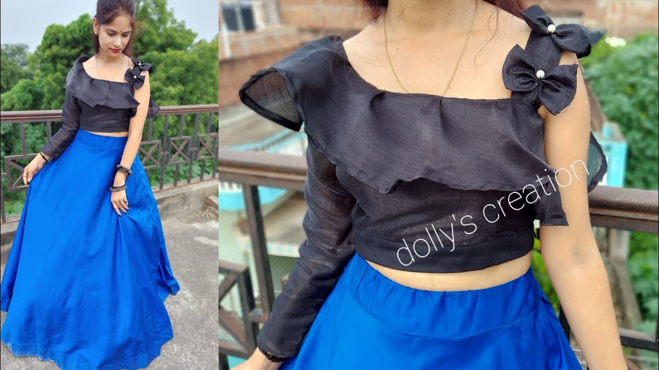 One Side Sleeve Crop Top Cutting Stitching Tutorial || Dolly's Creation ||