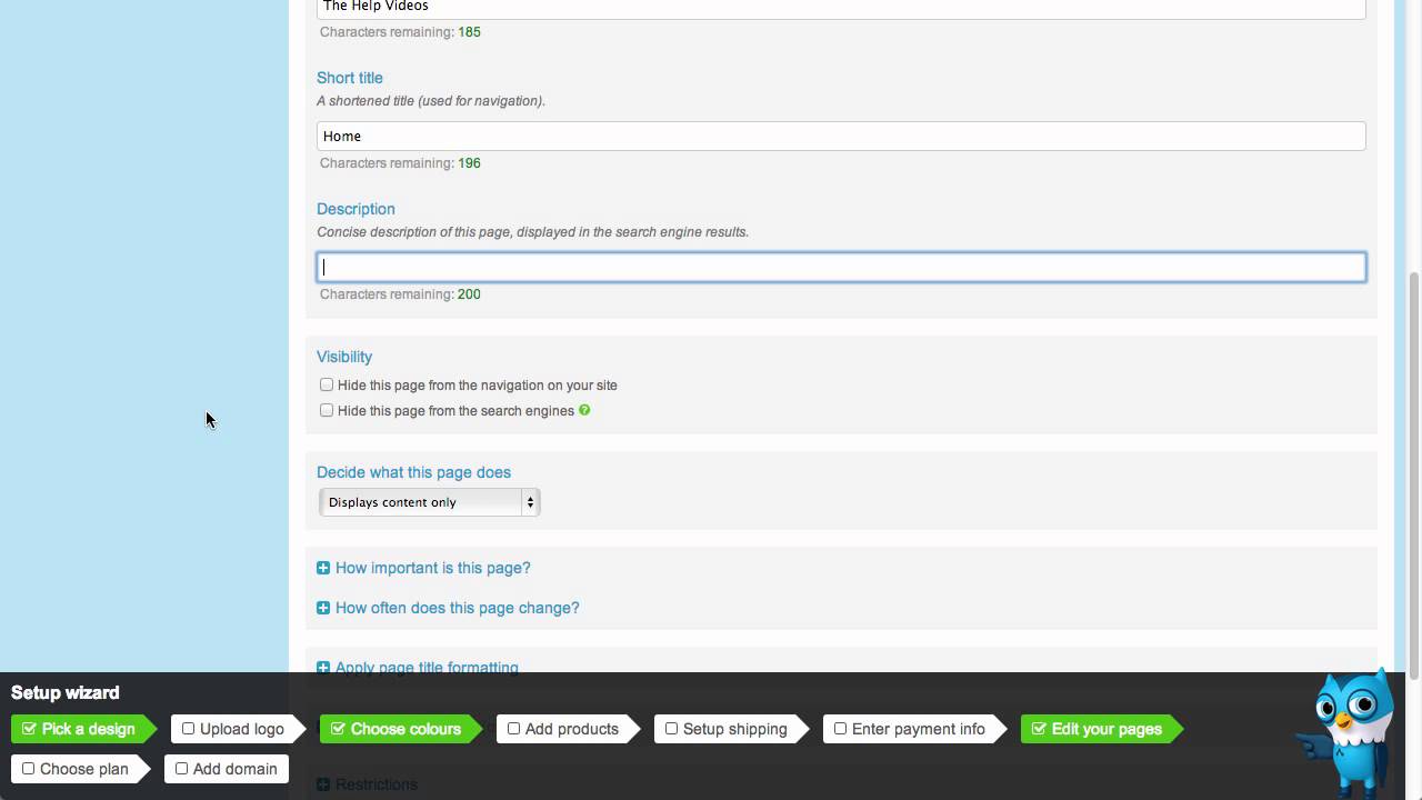 Editing page settings on your Airsquare website