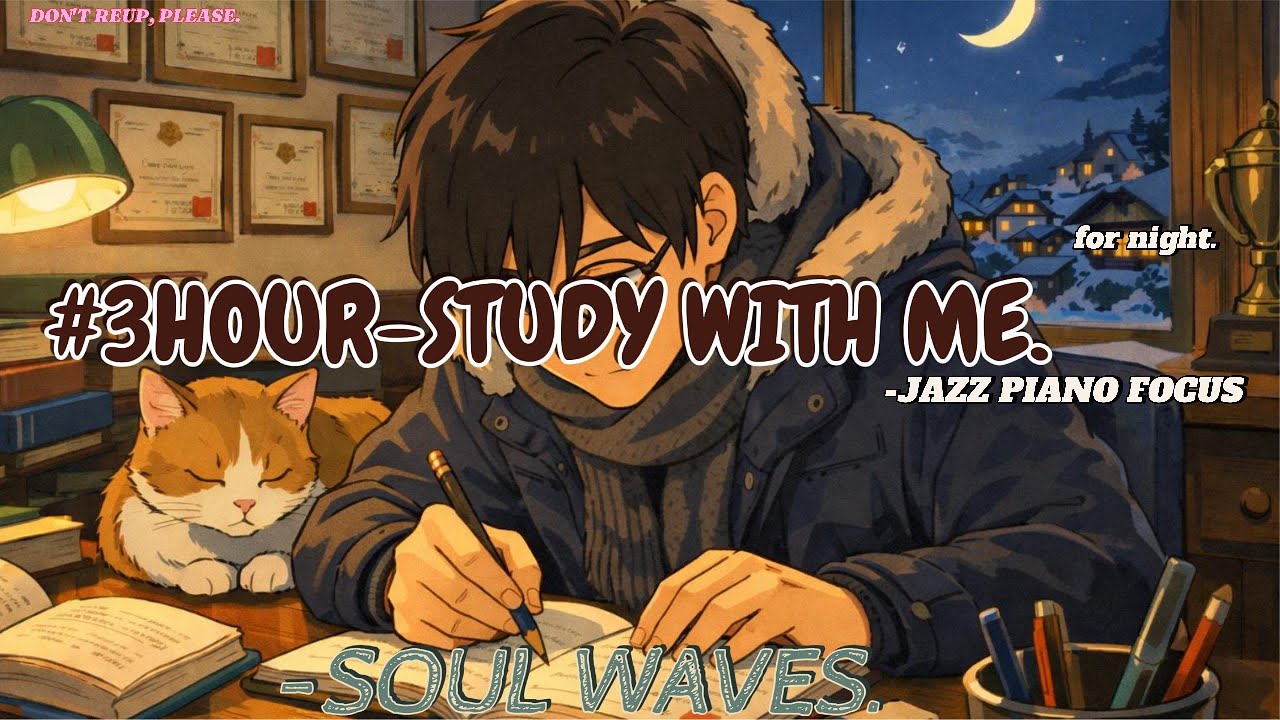 3-HOUR STUDY WITH ME 🌙 | Ghibli For Night  🎹 Jazz Piano & Jazz Sounds | Pomodoro 50-10