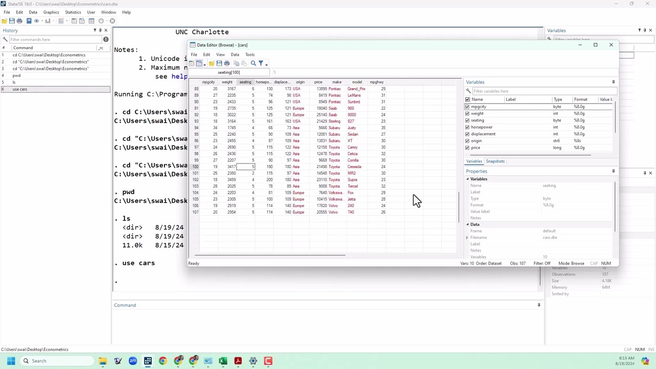 Stata Basics: Working Directories, Loading Data, Generate, Display, and Do Files