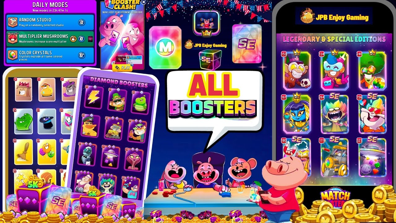 All Booster/ Booster Clash Laser Matches+Super Sized/ Color Crystals Daily Mode Match Masters.