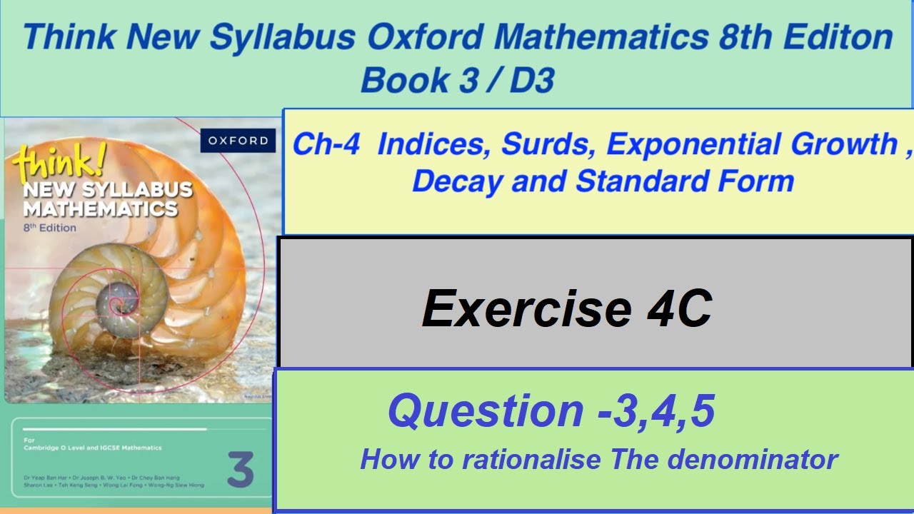 Exercise 4C Question 3,4,5 Think New Syllabus Oxford Mathematics 8th edition Book 3 |  EX-4C D3