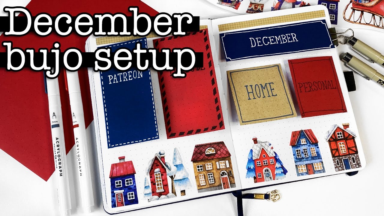 December Bullet Journal Setup 💜 Christmas village theme