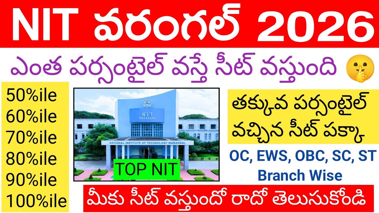 Jee Main 2026 Safe Percentaile to Get Seat In NIT Warangal Category Wise Cutoff | #nitwarangal #nit