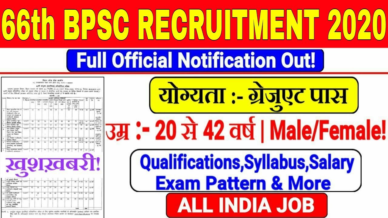 66th BPSC VACANCY 2020 FULL OFFICIAL NOTIFICATION OUT // 66th BPSC notification