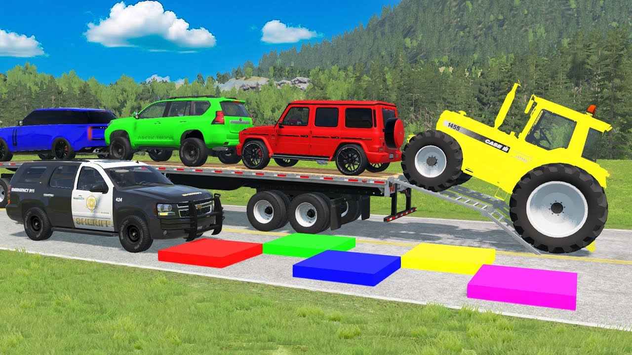 Flatbed Truck McQueen | Transportation with Truck - Pothole vs Car #096 | BeamNG.Drive Gameplay