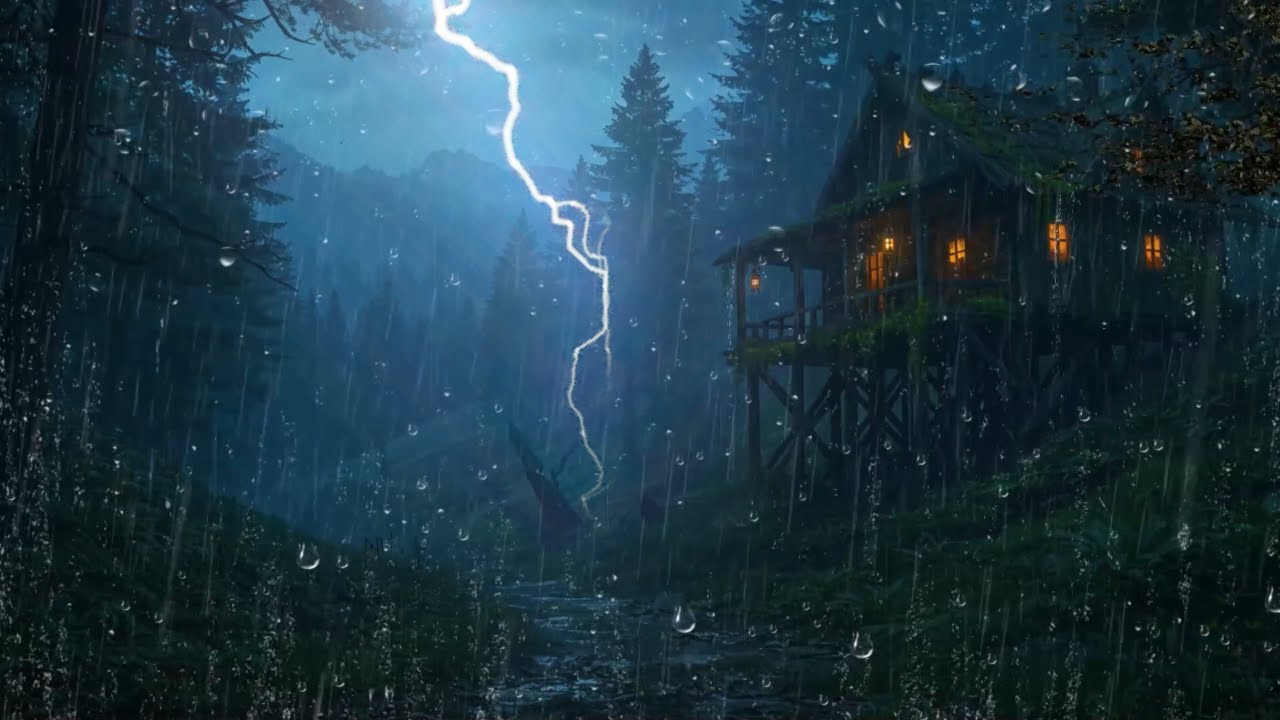 Heavy Rain at a Mountain Cabin (No Ads) 🌧️ | Rain Sounds Atmosphere for Deep Night Sleep & Rest