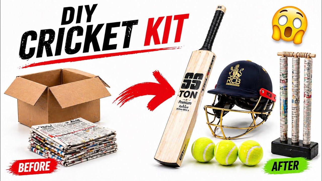 4 easy homemade cricket kits | cricket bat, ball, wicket, helmet making at home easy |