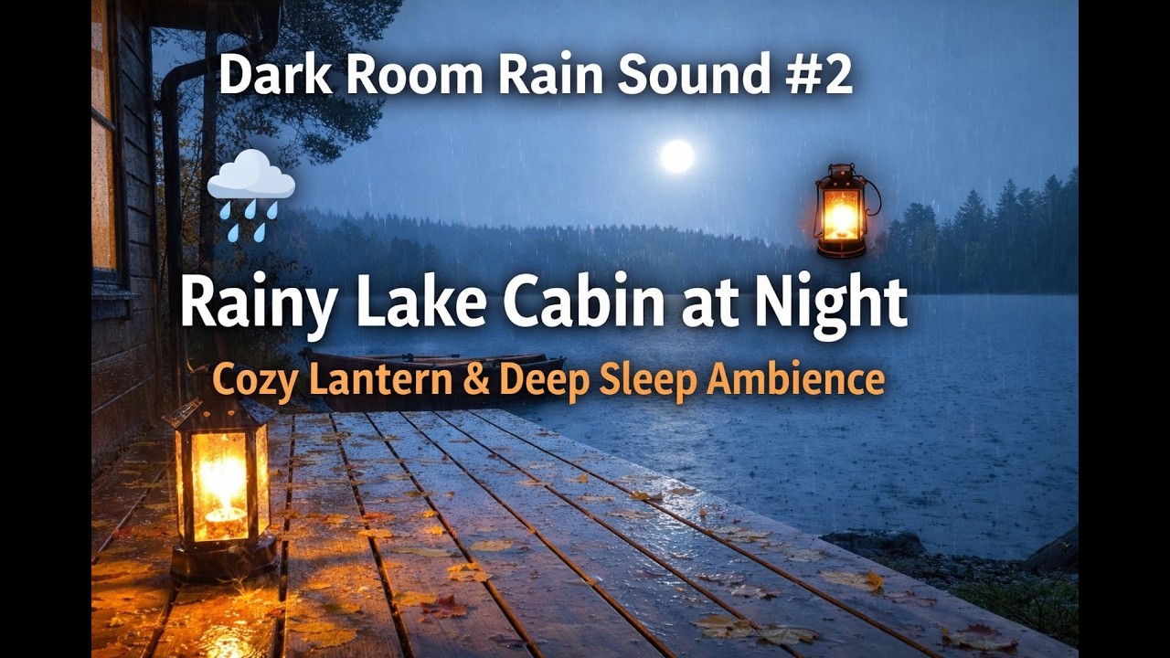 Dark Room Rain Sound #2 🌧️ | Rainy Lake Cabin at Night | Cozy Lantern & Deep Sleep Ambience