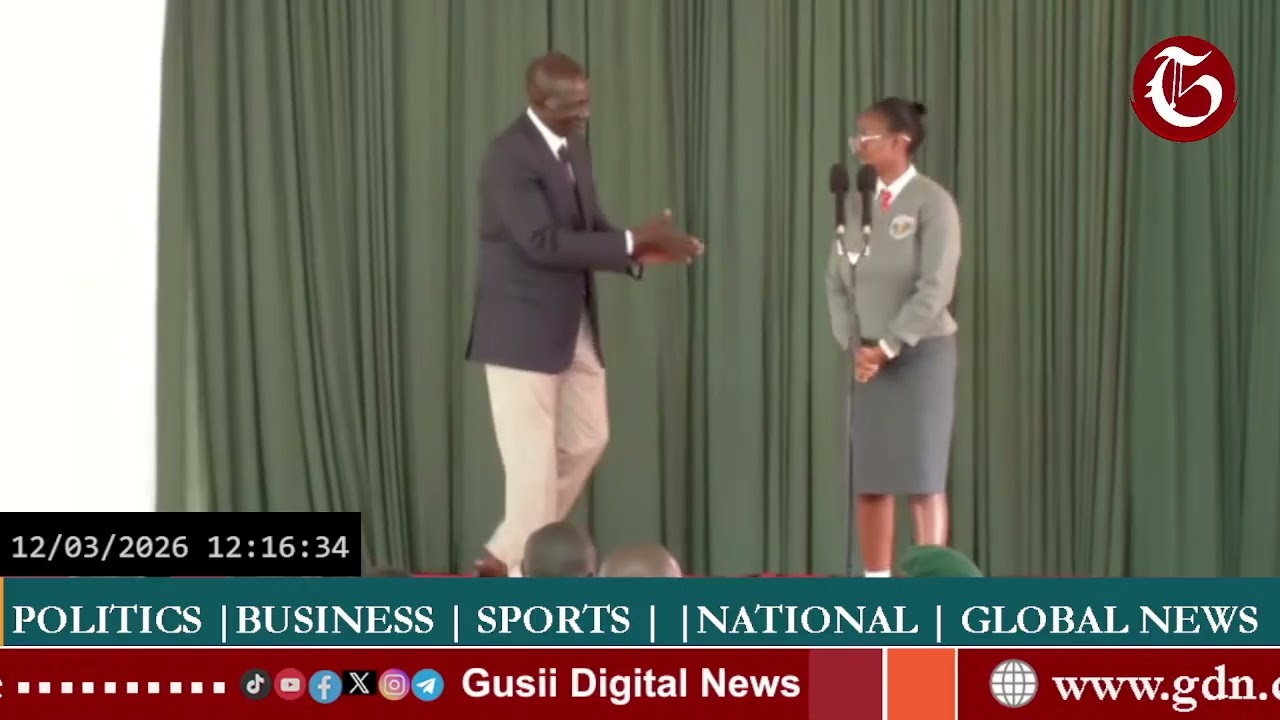 Kapsabet Girls Captain Kwamboka Ombongi delivers a powerful speech in front of President Ruto.