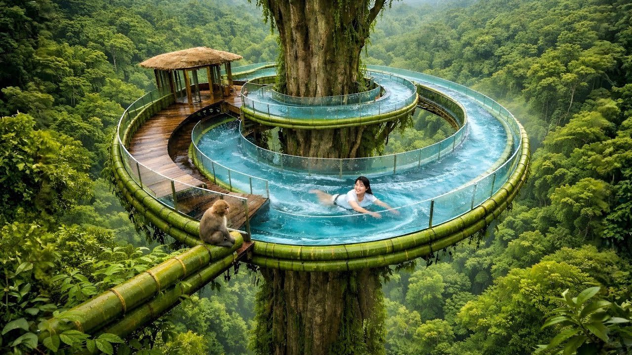 My Summer Holiday 150 Days Building A Glass Spiral Swimming Pool Wrapped Around Ancient Tree (ASMR)