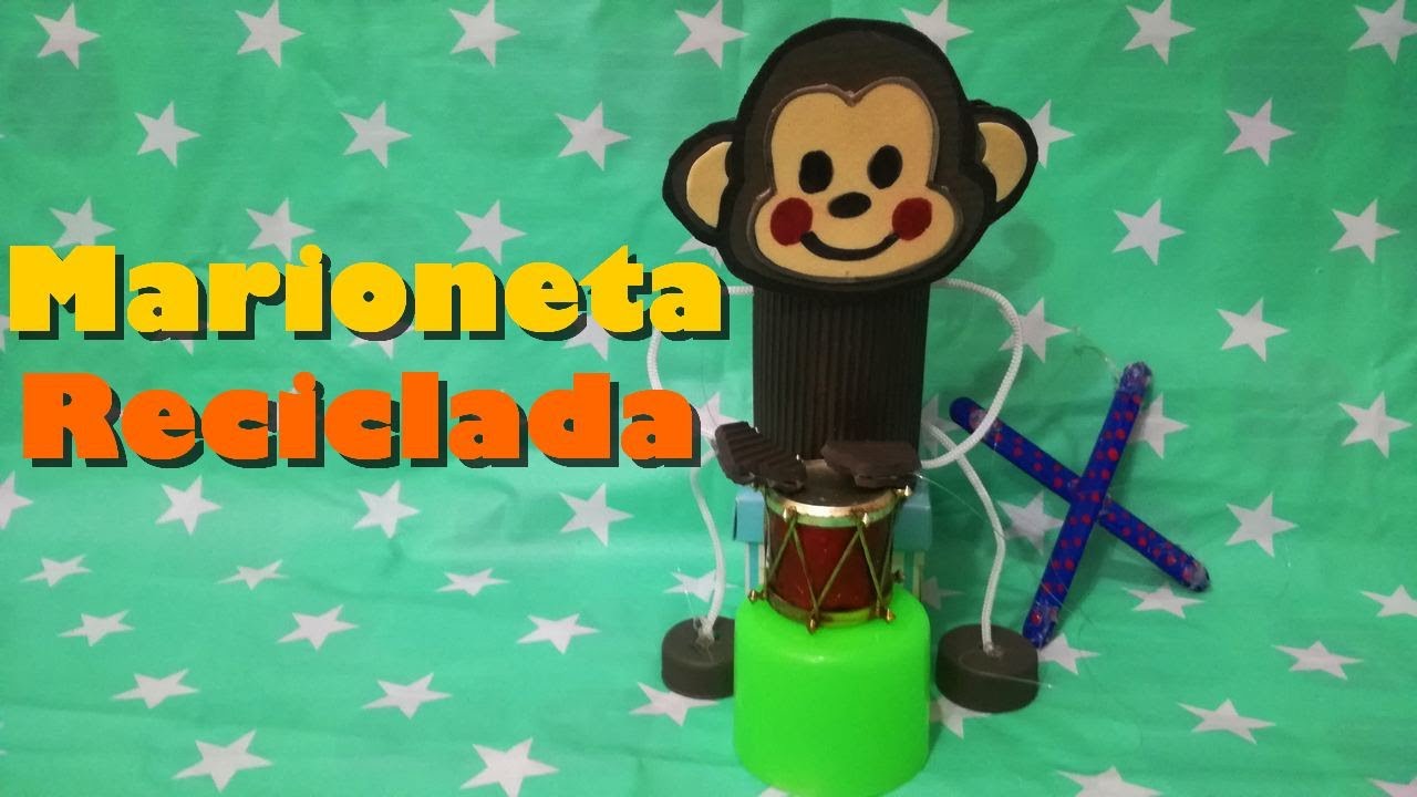 Marioneta MONITO con tubo de cartón RECICLADO